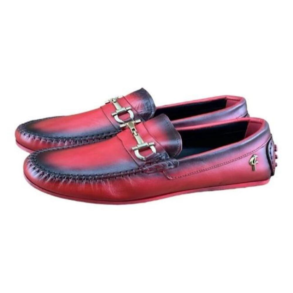 Re Ferdinando Castelo Red Leather Men size 9 Driver Loafer